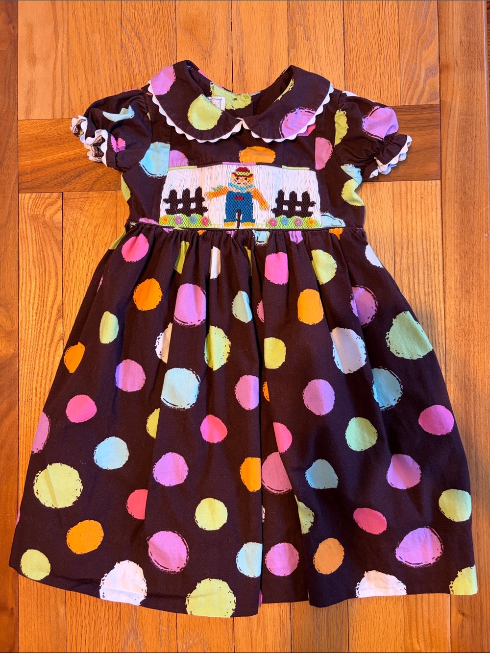 Marmellata Girls 2T Smocked Scarecrow Fall Dress Brown Polka Dot Pumpkin Patch